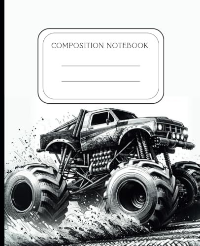 Composition Notebook for Monster truck Racing Fans | Lined Journal to school, college, work | For automotive fans | Black and White cover: Aesthetic ... | 100 wide ruled pages | Included To Do List