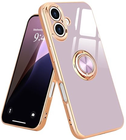 Urarssa for iPhone 16 Case Ring Holder 360 Degree Rotation Finger Magnetic Car Stand Shockproof Phone Case Cover for iPhone 16, Purple