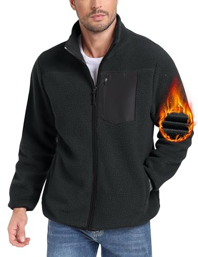 MoFiz Uomo Giacca in Pile con Zip Intera Caldo Collo Alto Senza Cappuccio Cappotto Leggero Autunno Inverno con Tre Tasche Grigio Scuro EU XL