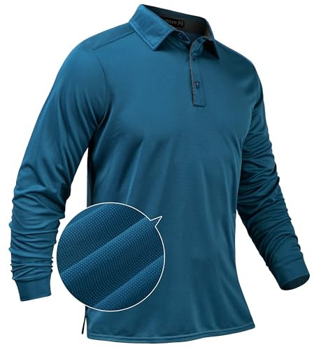 TAPULCO Mens Long Sleeve Polo Shirts Jacquard Quick Dry Lightweight Comfy Sports Casual Golf Tshirts Navy XX-Large