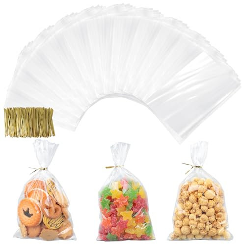 AiQInu 400 Pezzi Sacchetti Trasparenti con Lacci, 25 x 15 cm Piccoli Sacchetti Cellophane Pellicola Bustine Alimenti, Sacchetti Caramelle Biscotti OPP Sac Regalo per Feste Compleanno dei Bambini