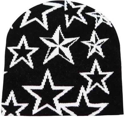 YAMEIZE Trendige Mütze Y2K Sternmuster Strickmützen - für Damen Herren Beanie Star Mütze Weiche Elastische Slouchy Strickmütze Winter Schädelmütze Outdoor