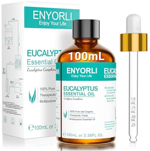 ENYORLI Aceite Esencial de Eucalipto 100ml, 100% Puro, Sin Aditivos, Cuentagotas Calibrado para Aromaterapia, Cuidado Corporal y Creación de Productos Naturales