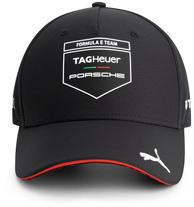 PUMA Porsche Motorsport Formula E Season 11 Team Cap - Black | 5 panel baseball cap, HD print Motorsport Formula E team logo, HD print logo on peak, Contrast colour sandwich in peak