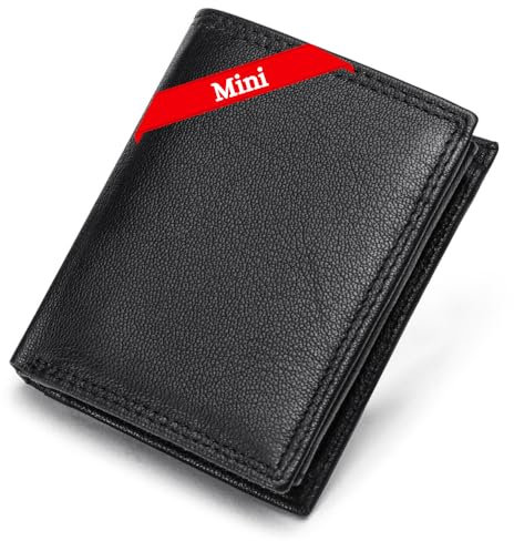 FOMAX Leder Geldbörse Herren Klein Portmonee Echtleder, Slim Geldbeutel mit RFID Schutz, 11 Kartenfächer Hochformat Portemonnaie mit Münzfach, Schwarz