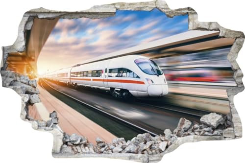 Wandtattoo Zugfahrt im ICE Eisenbahn - verschiedene Rahmentypen DW000055 Farbe Grauer Stein Querformat, Größe 90 cm x 60 cm