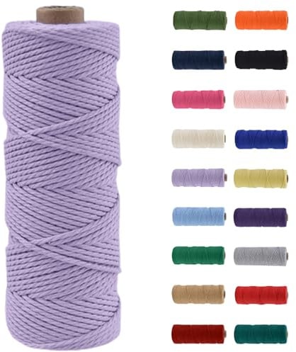 MORAINJAY Makramee Garn 3mm, Makramee Garn Hellviolett, Makramee Baumwollgarn 3mmx100m, Baumwollkordel Natur, Baumwoll Bastelschnur für Basteln Stricken Boho Deko DIY Handwerk Wandbehang Wohnzimmer