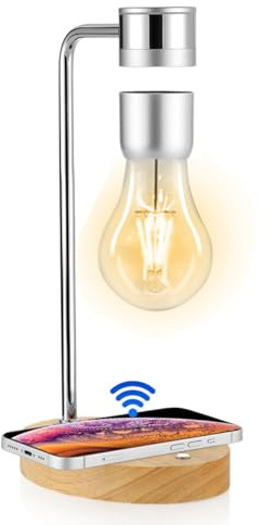 UVEHAS Magnetische schwebende Lampe, schwimmende und drehende LED-Glühbirne, Tischlampe mit kabellosem Ladegerät, Nachtlicht für Zimmer, Zuhause, Büro, Schreibtischdekoration