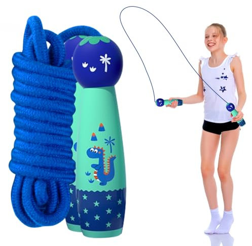 Springseil Kinder Verstellbare kinder Springseil 260cm Springseile mit Cartoon Holzgriff Seilspringen 5 6 7 8 jahre Dinosaurier Spring-seil Geschenke für Jungen Mädchen