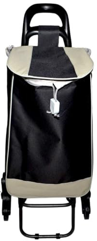 Carrello per la spesa 3 ruote girevoli saliscale – Trolley portaspesa pieghevole 42 L con borsa chiusura a strappo e coulisse- Borsa removibile (NERO)