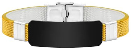 Tobestu Goldenes PVC Individuelles Namens-Manschettenarmband – Schwarze Gravurplatte – Einzigartiges Gravur-DIY-Armband – YA5667