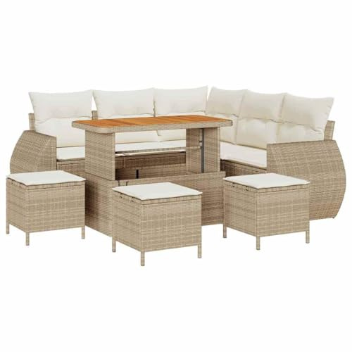 vidaXL Gartensofa-Set mit Kissen 9 pcs Beige und Creme Poly-Rattan, Garten und Terrasse, Moderne Rattan-Sofas, strapazierfähige Möbel, UV-beständig, mit Stauraum, zum Entspannen