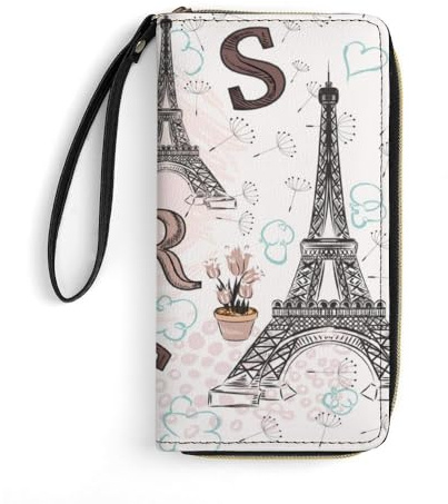 JiuPopular Leder Geldbörse Paris Eiffelturm Floral, mit Seil, kleine Größe und großes Fassungsvermögen, leicht zu tragen