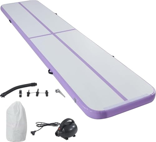 LSBIKE Inflatable Tumble Track Gymnastics Mat, 3m/4m/5m/6m Air Mat with Pump, Portable Air-Filled Tumbling mat for Home, Cheer, Yoga, Kids & Adults – Non-Slip & Waterproof (Purple, 2m/6.56ft)