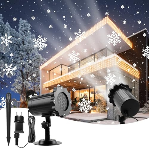 Schneeflocken Projektor mit Fernsteuerung, Projektor Weihnachten Aussen, Weihnachten Dekoration, Weihnachten Outdoor LED Projektionslampe für Weihnachten Neujahr Party