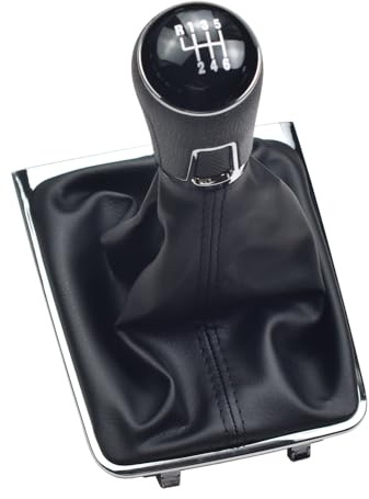 Hacreyatu 5 6-Gang-Schaltknauf mit PU-Leder-Schaltsack für VW Passat B7 2011 2012 2013 2014 2015 (Plastikkopf-Schwarze Linie, R6-Gang)