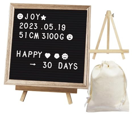 LUPATDY Letterboard, Doppelseitiges Filz Buchstabentafel 25×25cm, uchstabentafel zum Stecken mit Buchstaben, Symbolen und Emojis, Tafel aus Holz für Wohnkultur und Geschenk, Schwarz