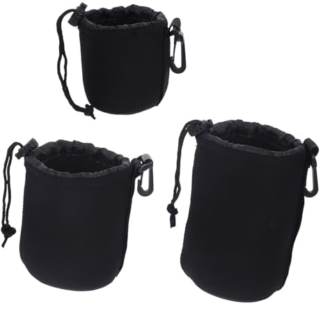 FIXOSHEE 3 Stück Neopren Objektivtasche mit Zugband Gepolsterter Kamera Lens Protector Beutel für Outdoor Reise Elastische Schutzhülle für DSLR Objektive Klein Mittel Groß