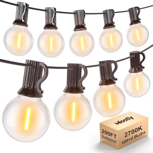 Miootly LED Lichterkette Außen, 61M Outdoor Lichterkette Strom mit G40 100+4 Glühbirnen, IP45 Wasserdicht Lichterketten Außenbereich für Garten, Hochzeit, Warmweiß 2700K 100-240V