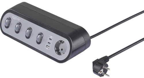 sygonix SY-6901966 Tischsteckdose 5fach Schwarz, Grau Schutzkontakt 1 St.