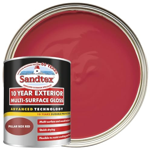 DRW Pillar Box Red 10 Year Gloss Multi Surface Paint 750ml | Interior and Exterior Wood Metal and PVC Paint | High Shine Durable Gloss Finish