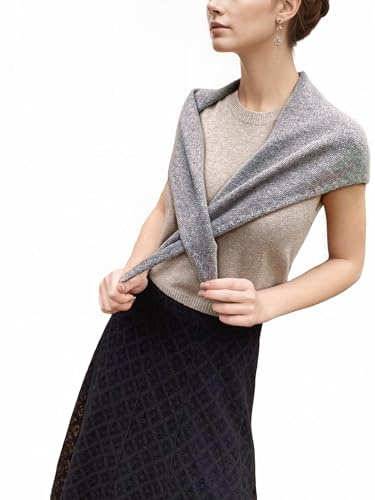 Prettystern Damen Dreieckstuch Kaschmirschal Kaschmir & Wolle Mix – Modisches Strick-Halstuch & Schultertuch für Frühling & Herbst Grau