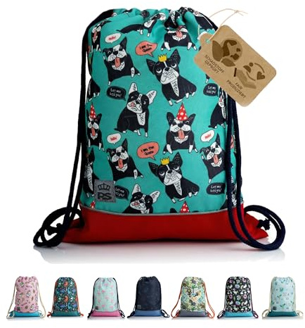 Turnbeutel Sportbeutel Gymbag Rucksack für Kinder (Modell 15) | Reißverschlussfach, Schlüsselclip, Reflektor, für Schule, Sport & Freizeit