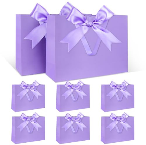 Gift Bags Set, Purple Gift Bag with Ribbon Purple Gift Bag with Handles 8pcs 30 x 21 x 10 cm Large Gift Bags for Birthday Wedding Anniversary Christmas