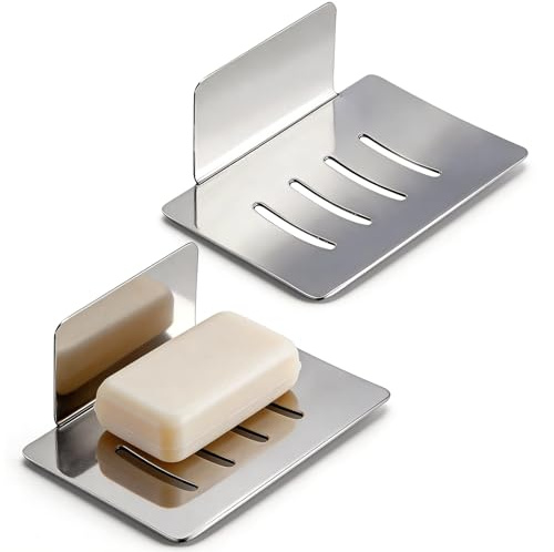 Seifenhalter Ohne Bohren Edelstahl Selbstklebend, Qixuer 2 Stück Selbstklebend Seifenschale Wand 304 Edelstahl Seifenhalter Dusche Seifenablage für Badezimmer und Küche (Silber)