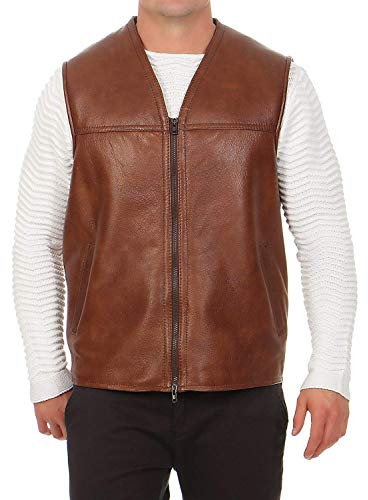Hollert German Leather Fashion Lammfellweste - FIRMINIUS ohne Kragen Herren Weste Lederweste Fellweste Größe XL, Farbe Kastanie