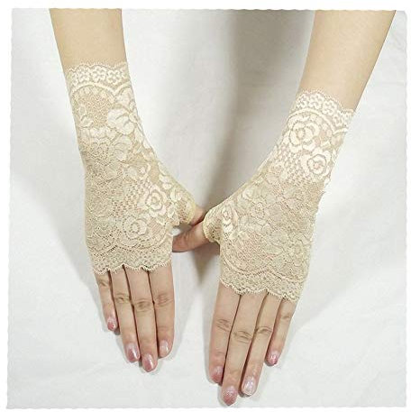 SHOUtao Gloves Lace Cute Short Half Finger Concealer Scar Tattoo Tiger Gloves Half Fingerless Gloves, Gold Skin Tone - Free Size