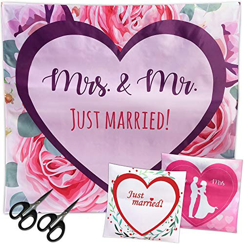 LionSports Festliches Hochzeitsherz zum Ausschneiden + Perfektes Gastgeschenk für eine traumhafte Hochzeit + Inklusive Zwei Scheren + Dieser Hochzeitstag Wird unvergesslich (Rosen)