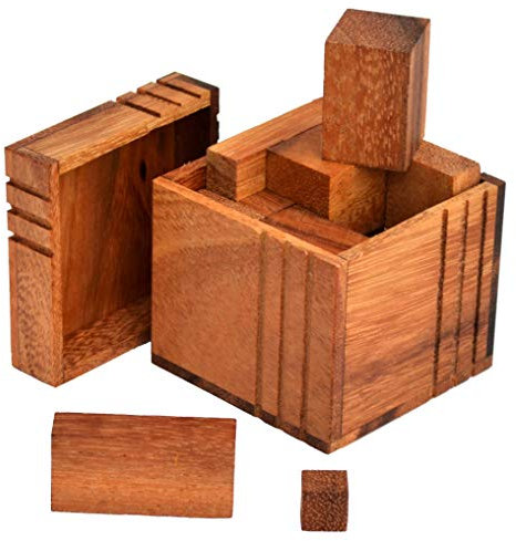 Knobelholz Designer 3D Cube Block Box - 17 Puzzle IQ Test, Geduldspiel, Holzpuzzle, Wooden Brain Teaser, Knobelspiel