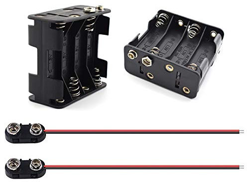 SDTC Tech 2-Set 8X 1.5V AA Battery Holder and I Type Snap Connector Kit 12 Volt Thicken Plastic Battery Case Box