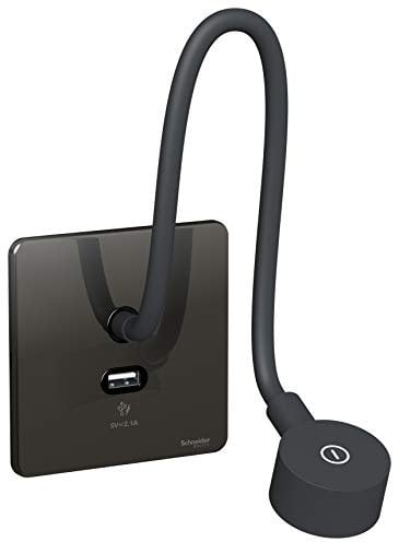 Schneider Electric Ultimate Screwless Flat Plate - Single Power Socket with Bedside Lamp and USB Charging Ports, GGBGU1412BUBBN, Black Nickel with Black Insert