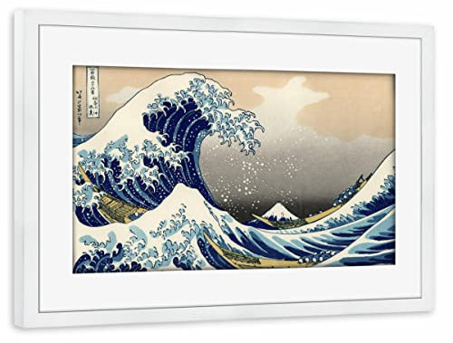 artboxONE Poster mit Rahmen weiß 30x20 cm Die große Welle vor Kanagawa von AB1 Edition - gerahmtes Poster