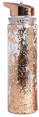 Swan household ® - 500ml Glitter Water Bottles With Flip Open Straw (Gold)
