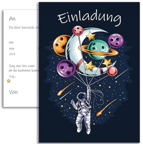 10 Kinder Einladungskarten Einladung Kindergeburtstag Astronaut Galaktische Abenteuer Weltall Jungsparty Jungen Mädchen Kinder Geburtstag Party