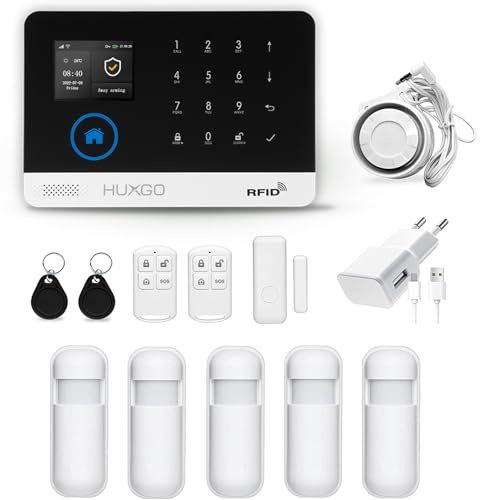 HUXGO, HXA003 sistema di allarme wireless WiFi + GSM 4G con 5 sensori di movimento, per casa, ufficio, appartamento, garage, applicazione TUYA Smart, controllo del telefono, SMS, lingua italiana