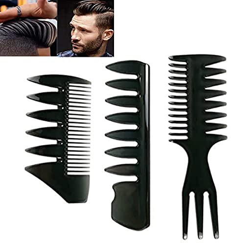 Lanjue 3-Piece Men's Styling Comb Set - Black Pompadour & Wide Tooth Combs for Wet, Curly, Thick, Afro, Oil Hair
