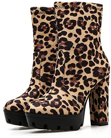 WOilERQ Autunno E Inverno Ladies Leopard Stampa Stivali con Tacco Alto Sexy Stivali di Moda A Tubo A Tacco Spesso Sexy Stivali Alti Antiscivolo Stivali Alti,Marrone,40