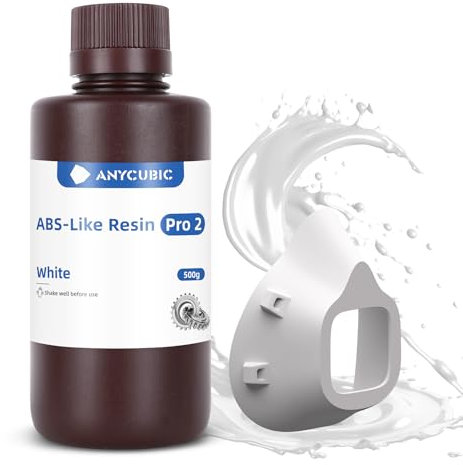 ABS-Like Resin Plus, ANYCUBIC 3D Drucker Resin mit Ausgezeichneter Härte und Zähigkeit, Lange Konservierungszeit, Hochpräzises 405 nm UV-härtendes Harz für 4/6/8K LCD/DLP/SLA 3D Printer (Weiß,500g)