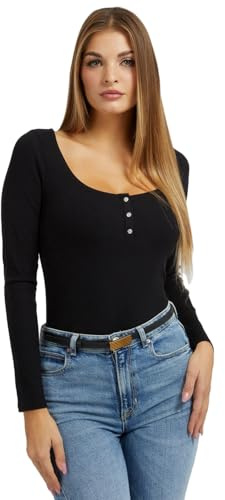 GUESS Damen Essential Henley Karlee-schmuckknopf, Langärmelig Hemd