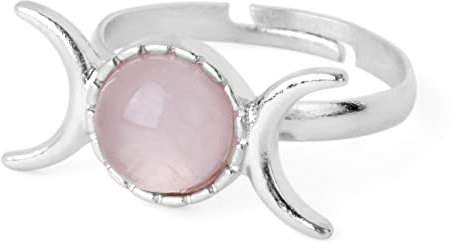 HGJH Verstellbarer Ring, Natürlicher Runder Rosenquarz Ethnischer Mondsonne-Tessellationsring Einstellbarer Offener Ring Für Frauen 7 Chakra-Reiki-Edelsteinringe Ewigkeitsring Für Frauenmädchen
