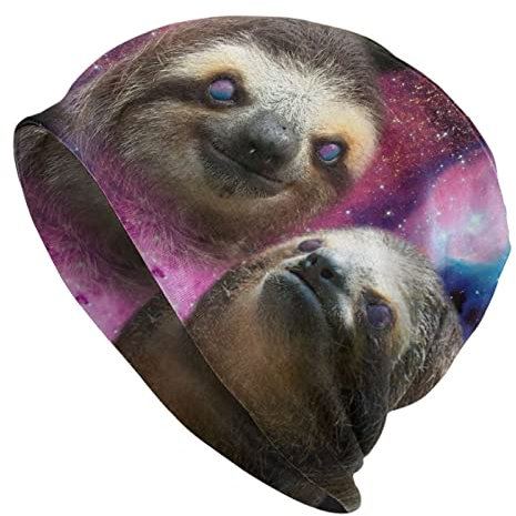 DJNGN Space Sloth Full Moon Beanie-Mütze, modisch, lässig, warm, lässig, Strickmütze für Männer und Frauen