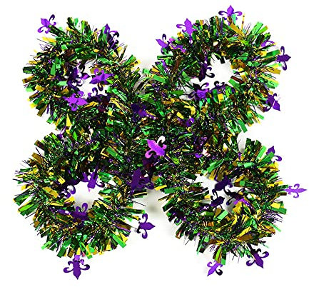 4pcs Karneval Kranz Fastnacht Girlande Grün 2 Meter Künstliche Dekogirlande Metallic Garland Bling Glitzer Glitzernde Hängende Dekoration für Haus Treppen Haustür Ostern Weihnachten Deko