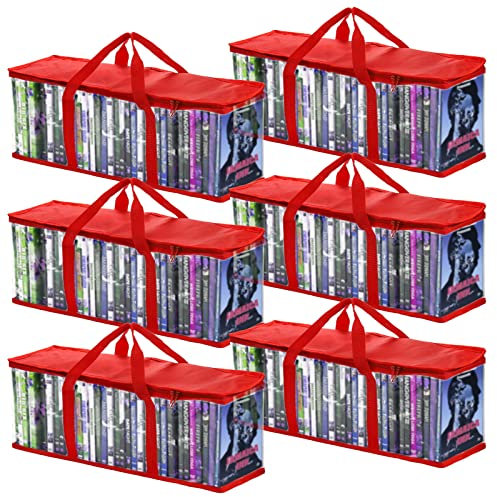 Fasmov DVD-Aufbewahrungstaschen, Rot, für bis zu 240 DVDs (je 40 Stück), wasserabweisend, PVC, Polyester, DVD-Aufbewahrungstaschen, Medienaufbewahrung, 55,8 x 15,8 x 21,2 cm, 6 Stück