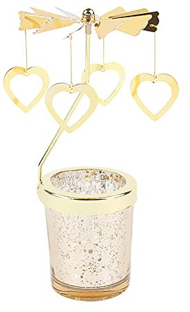 Herz Karussell Kerzenhalter drehbar Teelichthalter, Gold Teelicht Karussell Glas Teelichthalter Schmetterling Kerzenständer Teelichtkarussel Metall Schneeflocke Kerzenständer, Höhe 17.5cm