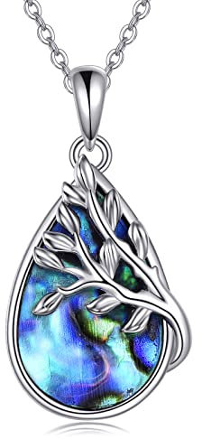 AXELUNA Tree of Life Necklace Sterling Silver Abalone Shell Pendant Family Jewellery for Women Christmas Girls