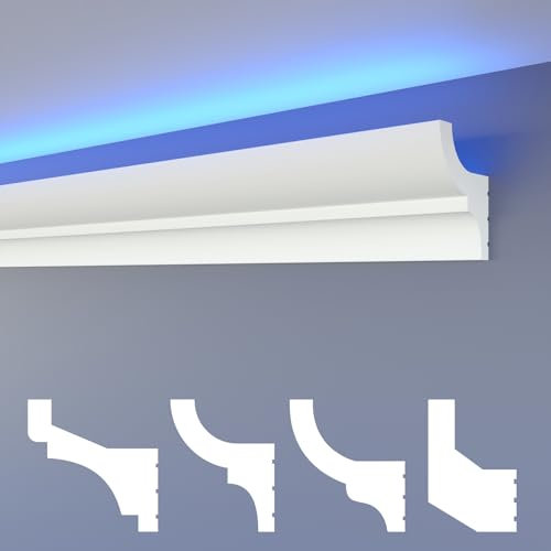 HEXIMO LED Stuckleisten klassisch, XPS Styropor indirekte Beleuchtung Wand & Decke Leisten Lichtleisten Beleuchtung Styropor Deckenleisten (30,6 Meter HLED 9)